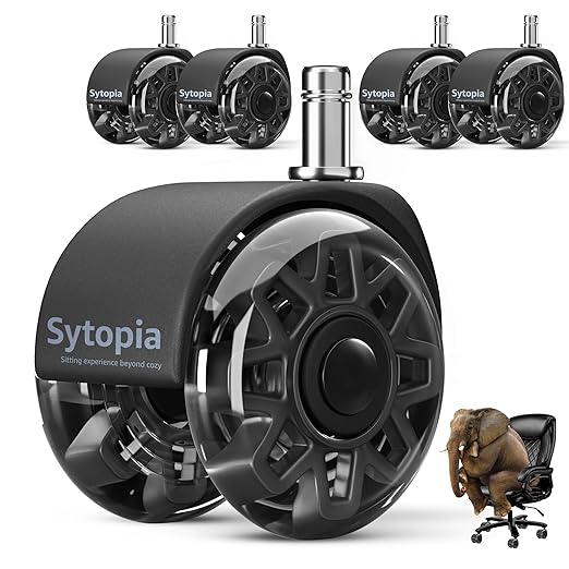 Sytopia Office Chair Wheels Replacement, 2.5 Inch Heavy Duty Caster Set, for Carpet and Hardwood Floors, Universal Size 11x22mm, Fits 99%, Black