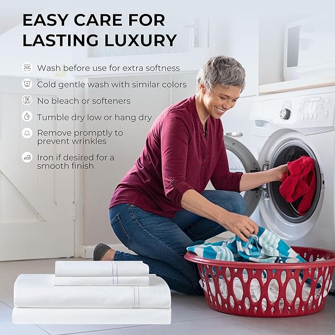 100% Natural Cotton Bed Sheets | 500 TC Single-Ply Sateen Weave Cal King Sheet Set | Breathable & Hypoallergenic Solid 4-Piece Bedding with Deep Pocket Fitted, Flat, Pillowcase | White