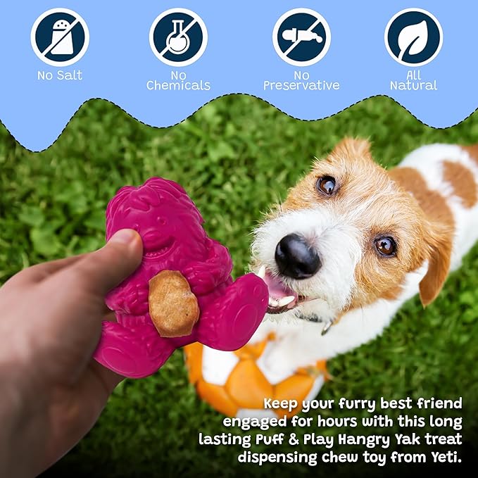 Yeti Puff and Play Dog Toy, Dog Chew Holder, Fun Stimulating Chew Toy for Teething, Behavior Training for Light to Moderate Chewers (Pink - Yeti)