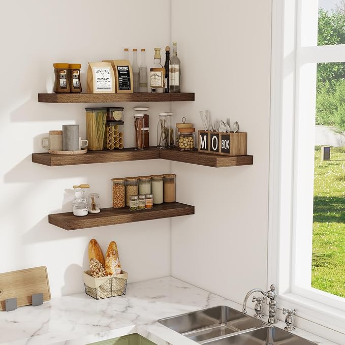 Fun Memories Floating Shelves for Wall Set of 2, 28 Inch Long Floating Shelves for Home Decor, Rustic Wood Wall Mounted Shelf, Hanging Deep Shelf for Living Room, Bedroom, Bathroom, Kitchen, Walnut