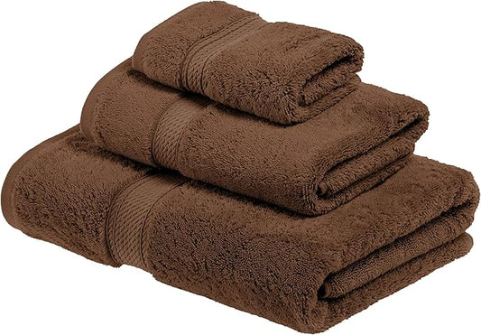 Superior Egyptian Cotton Pile 3 Piece Towel Set, Includes 1 Bath, 1 Hand, 1 Face Towel/Washcloth, Ultra Soft Luxury Towels, Thick Plush Essentials, Guest Bath, Spa, Hotel Bathroom, Chocolate