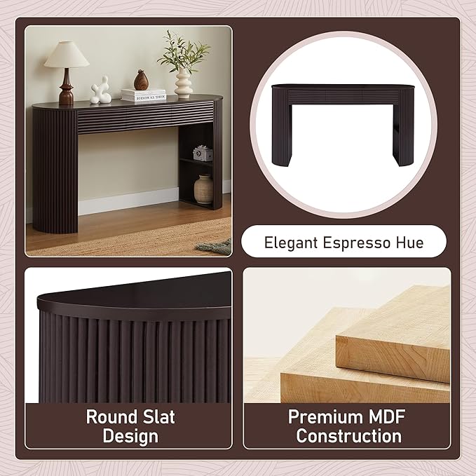 Merax Modern Retro Entryway Table, Rounded Console Table with3 Drawers and Open Hidden Storage for Living Room, Hallway and Office, Espresso