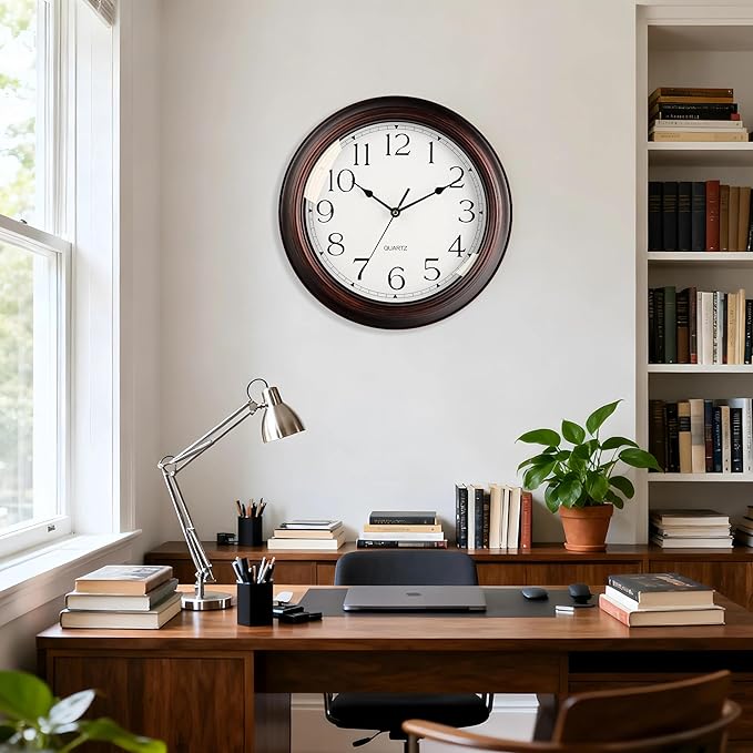 16 Inch Wall Clocks Battery Operated Silent Non-Ticking Wall Clock Vintage Retro Rustic Style Decorative for Living Room Kitchen (Bronze)