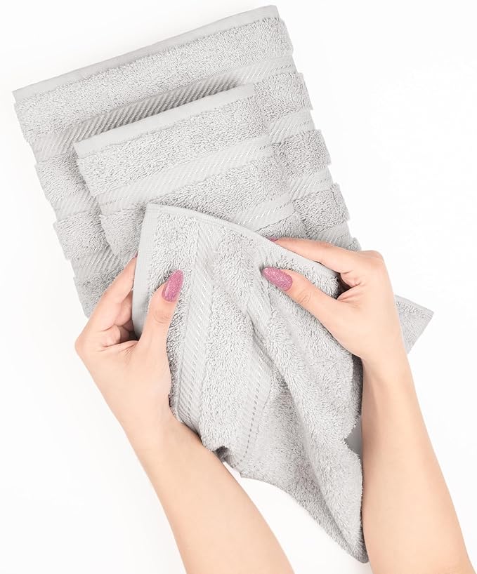American Soft Linen Luxury 6 Piece Towel Set, 2 Bath Towels 2 Hand Towel 2 Washcloths, 600 GSM 100% Cotton Turkish Towels for Bathroom, Silver Grey Towel Sets