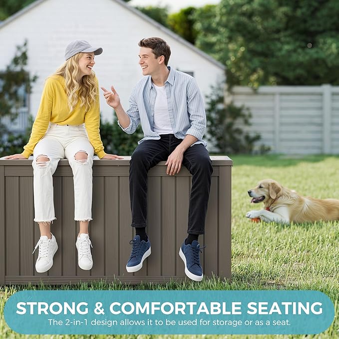 150 Gallon Outdoor Storage Box, Waterproof Resin Deck Box with Lockable Lid – Storage Cabinet for Patio Furniture, Pool Supplies, Garden Tools – Indoor & Outdoor Use