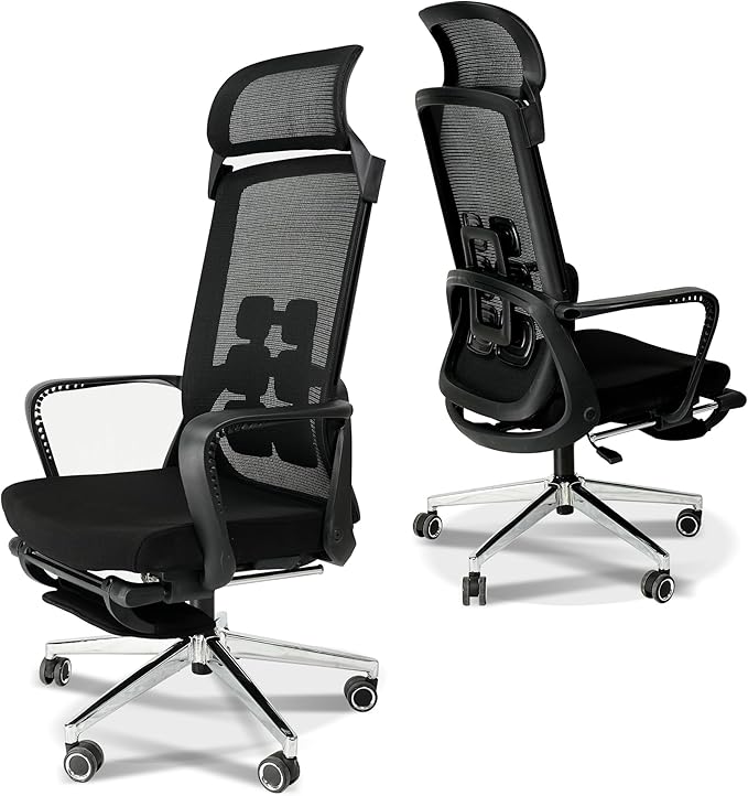 Ergonomic Office Chair with Footrest,High Back Desk Chair with Vertically Adjustable Headrest and Waist Support,3 Gear Tilting Backrest,400lbs Weight Capacity Metal Base with Swivel Wheels