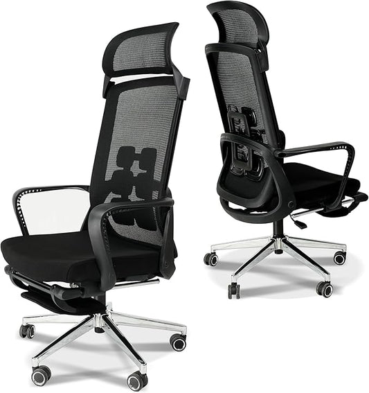 Ergonomic Office Chair with Footrest,High Back Desk Chair with Vertically Adjustable Headrest and Waist Support,3 Gear Tilting Backrest,400lbs Weight Capacity Metal Base with Swivel Wheels