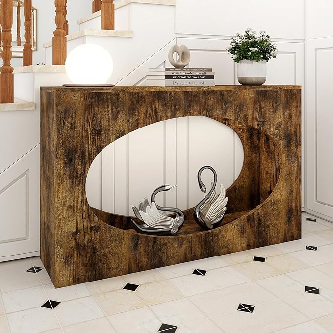 Solid Wood Console Table, Farmhouse Entryway Table with Open Storage, Long Sofa Table Behind Couch, for Living Room, Hallway, Foyer, Entrance, Easy Assembly, Rustic Brown