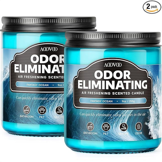 AOOVOO Ocean 2 Pack Odor Eliminating Highly Fragranced Candle - Eliminates 95% of Pet, Smoke, Food and Other Smells Quickly, Air Freshing Soy Candle, 18 oz Up to 100 Hours Burn time