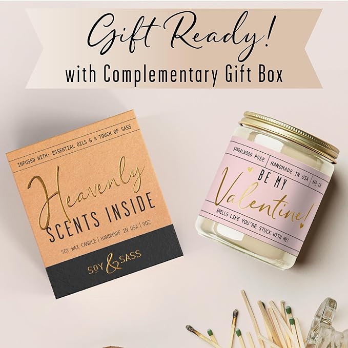 Valentines Day Gifts for Her, Valentine Candles, Valentines Gift for Girlfriend -Will You Be My Valentine Candle, w/Sandalwood & Red Roses I Valentines Gifts for Wife I 9oz, 50Hr Burn, USA Made