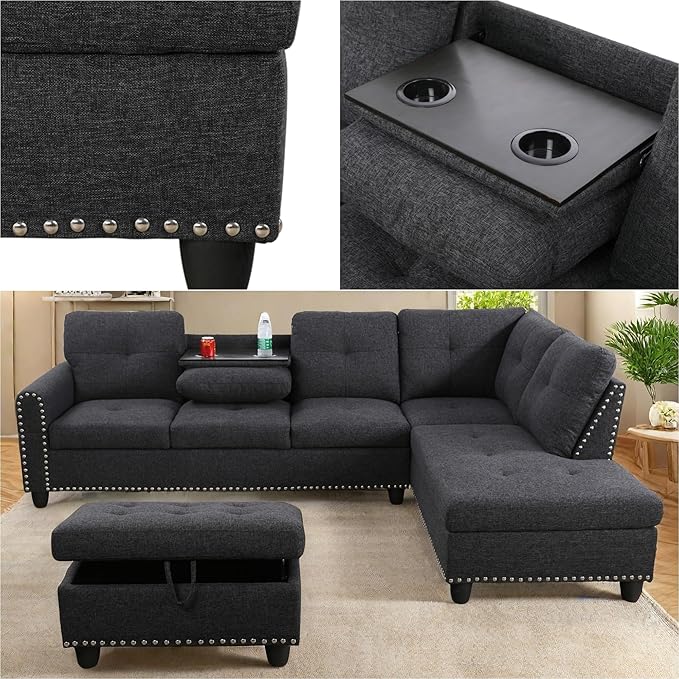 108-Inch Modular L-Shaped Sectional Sofa with Deep Seat, Modern L Shaped Cloud Couch with Chaise, Upholstered Couches for Living Room, Bedroom, Office, No Assembly Require (Dark Gray)