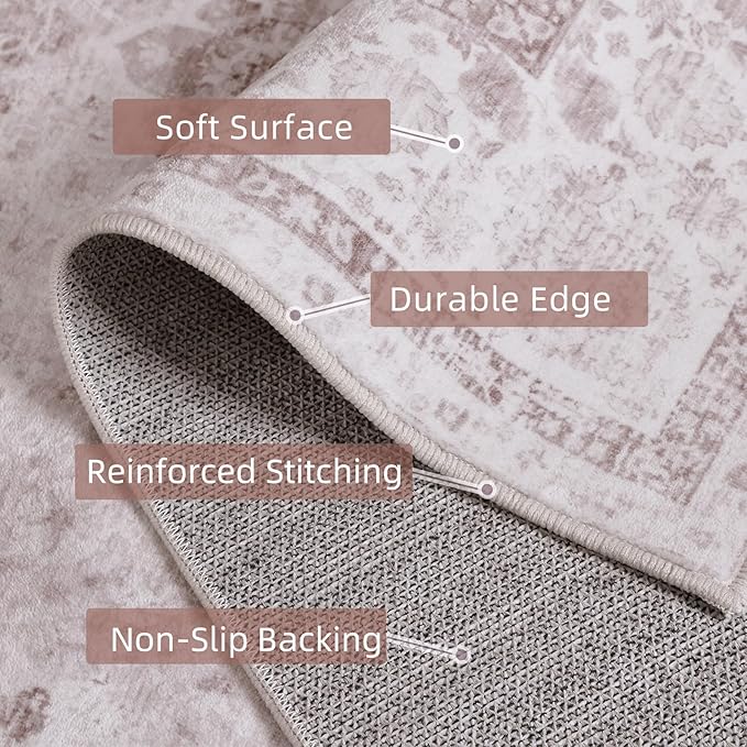 Pink Area Rugs 5x7 Nursery Rug for Baby Girl Neutral Floral Area Rug for Living Room, Vintage Boho Washable Rug Indoor Carpet for Bedroom Dining Room