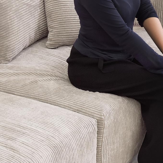 Sectional Couches for Living Room,102inch Cloud Couch Modular Sectional Sofa,Modern Corduroy Couch Love Seat,Cushion Covers Removable& Washable (Beige)