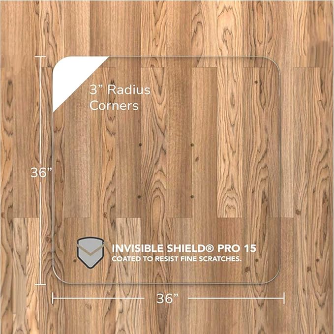 Vitrazza Glass Chair Mat 36” x 36” Superior ¼" Thick, Luminoso Standard Clear, Certified Tempered Safety Glass, Delivers a Smooth Glide, Protects Carpet or Wood, Beautiful in Home or Office