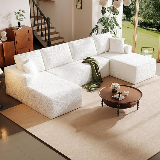 140" Modular U-Shaped Sectional Sofa, 7-Seater Cloud Couch with Double Chaise, Modern Sleeper Sofa,No Assembly Sectional Cloud Boneless Sofa Couches for Living Room/Apartment