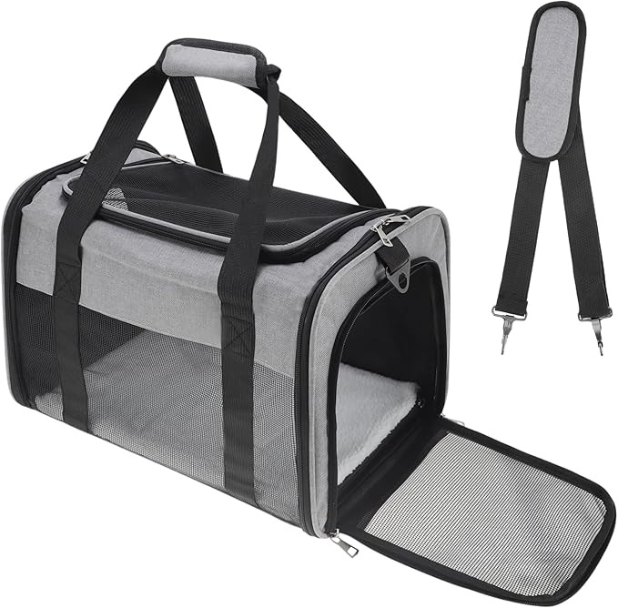 Pet Carrier, Breathable Mesh Design, Soft Cat Carrier with Shoulder Strap, Comfortable Travel Solution, Grey