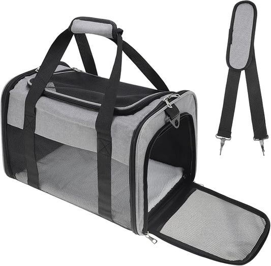 Pet Carrier, Breathable Mesh Design, Soft Cat Carrier with Shoulder Strap, Comfortable Travel Solution, Grey