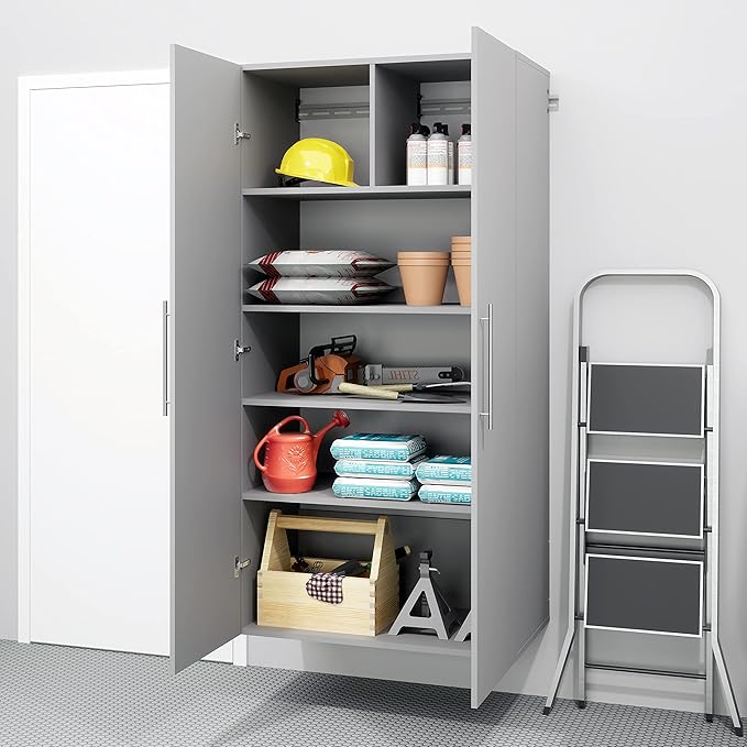Prepac HangUps Large Storage Cabinet - Immaculate Light Gray 36" Cabinet with Storage Shelves and Doors; Ideal for Bin and General Storage Solutions