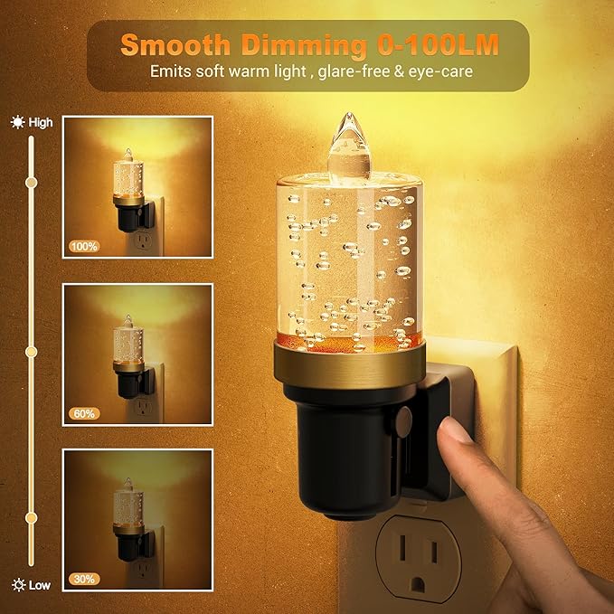 JandCase LED Night Light, Candle Night Lights Plug into Wall Amber, Auto On/Off Light Sensor Nightlight, 0-100LM Brightness Dimmbale Nightlight, for Bathroom Hallway Bedroom Kids Room
