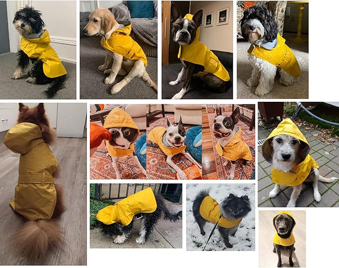 LeerKing Raincoat for Dogs - Hooded with Leash Hole, Waterproof Double Layer Coat Jacket with Lining, 10 Sizes for Small Medium and Large Dogs,Yellow,XXS