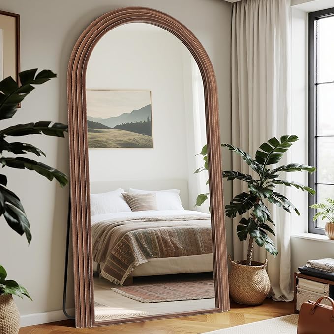 Antok Full Length Mirror 82"×44" Floor Mirror Standing Tall Mirror, Arched Stand up Large Wall Mirrors, Freestanding Full Body Mirrors for Bedroom Living Room Wood Vintage Style Nature