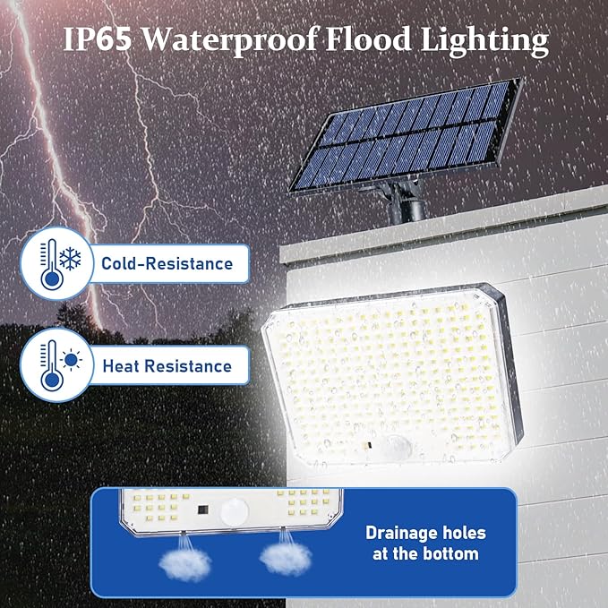 Solar Flood Lights Outdoor, 226 LEDs Flood Lights Motion Sensor, Dusk to Dawn Solar Outdoor Lighting with 3 Modes, Remote Control Outside Security Porch Lights for Garage Patio Yard (1 Pack)