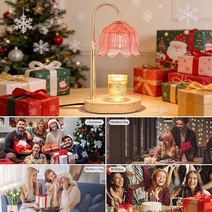 Candle Warmer lamp with Timer Dimmer,Electric Candle Warmer, Vintage Flower Lotus lamp,Compatible with Various Candles, Gifts for Mom Women,Candle Lamp for Bedroom Home Decor（Flower Pink）