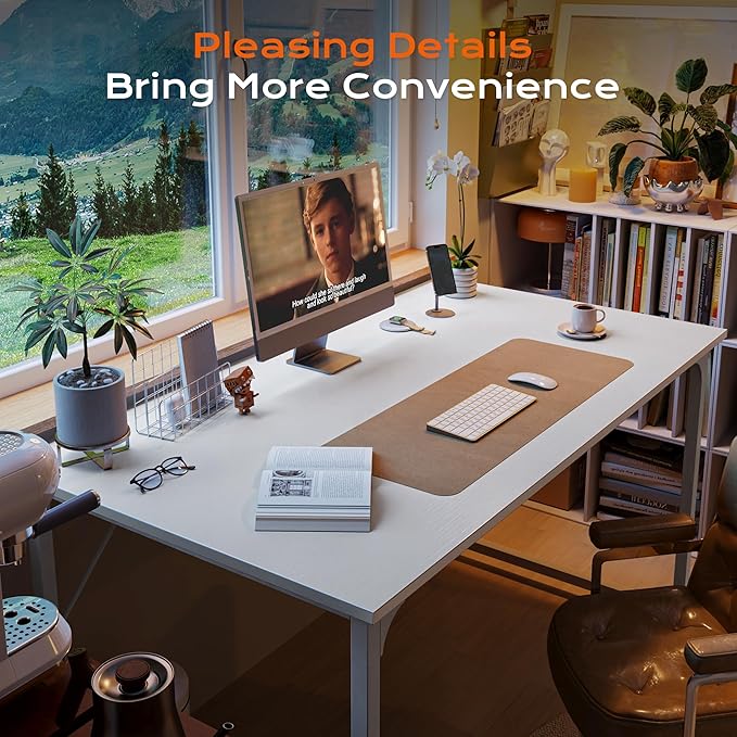 PRAISUN 48 X 24 Inch Computer Desk with Deeper Desktop, Gaming Office Writing Work Desk for Home Office, Study, Bedroom, Work from Home, Metal Frame, White