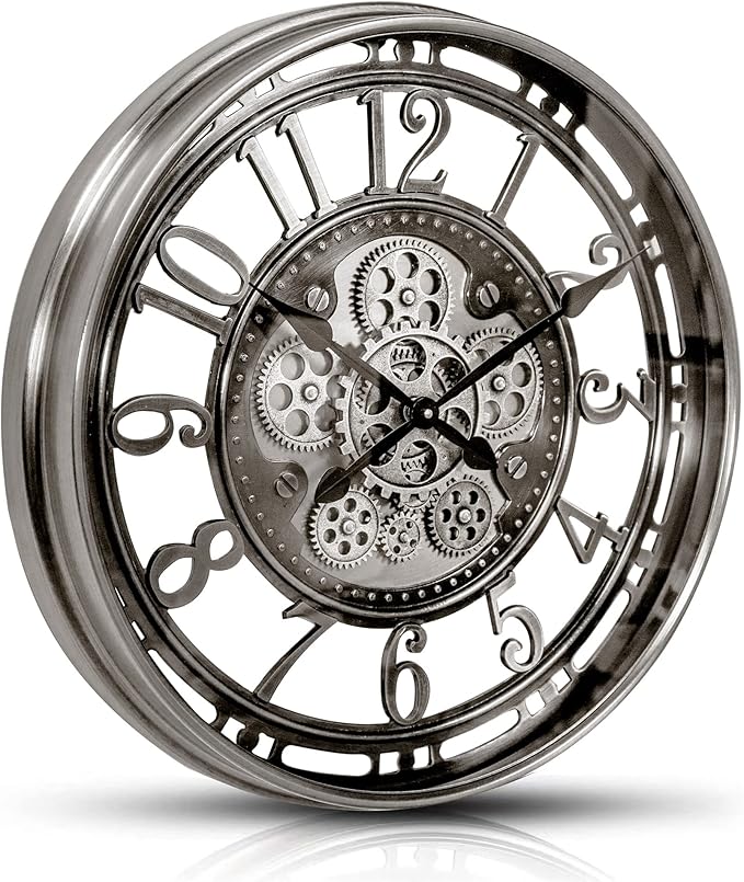 INFINITY TIME 21 Inch Moving Gear Wall Clock Modern, Large Vintage Industrial Steampunk Wall Clocks for Living Room Decor,Gunmetal Arabic Numeral