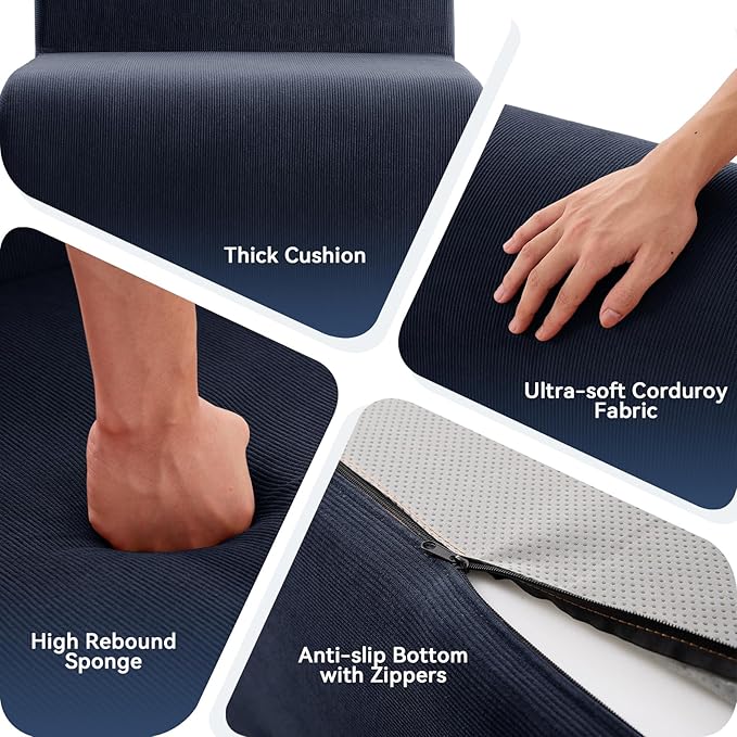 Cloud Single Sofa Chair,Fireside Beanbag Chair Upholstered Floor Sofa Couch,Corduroy Boneless Couch for Small Spaces,Memory Foam Lounge Chair for Bedroom, Living Room,Deep Blue