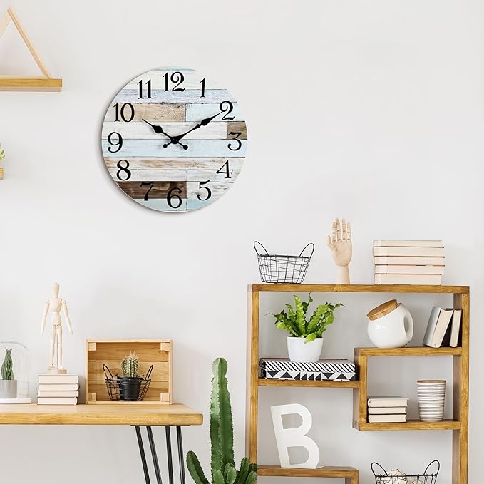 Wall Clock Battery Operated 10 Inch Silent Non-Ticking Coastal Country Style Decorative for Living Room, Kitchen, Home,Bathroom, Bedroom, Laundry Room