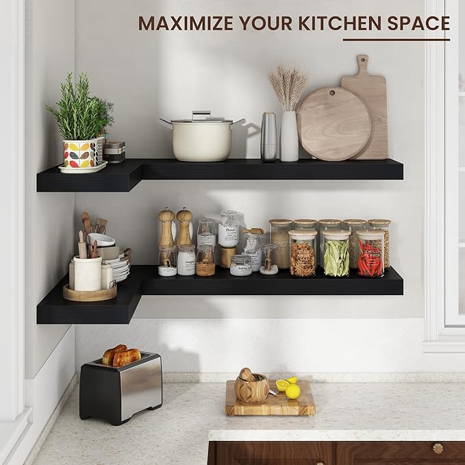 Floating Shelves for Wall, 30" W x 12" D x 2" H, 2 Pack of Long Wall Mounted Engineered Wood Shelves with Invisible Brackets for Living Room, Bedroom, Bathroom, Kitchen Decor, Black