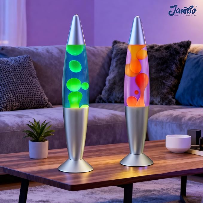 JAMBO 2 Pack- 16" Beautiful Lamp- Blue with Yellow/Green Wax and Purple with Yellow Wax, Relaxing Liquid Lamp, Night Light Nightlight, Lamps for Adults Teens Kid