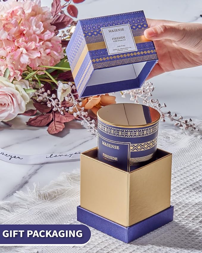 M&SENSE Fireside Scented Candle for Men, Masculine Home Scent, Luxury Gift for Christmas, Thanksgiving, Halloween, Valentines, Fathers Day, Housewarming, Cozy Winter Room Decor