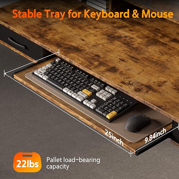 63x24 Inches Electric Standing Desk with Keyboard Tray, Height Adjustable Stand up Desk with 2 Drawers, Ergonomic Sit to Stand Desk with Storage Monitor Stand, Computer Table, Rustic Brown