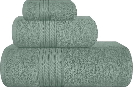 BOUTIQUO Ultra Soft 3 Pack Cotton Towel Set, Contains a Bath Towels 28x55 inch, a Hand Towels 16x24 inch & a Wash Coths 12x12 inch, Ideal Everyday use, Compact & Lightweight - Jade