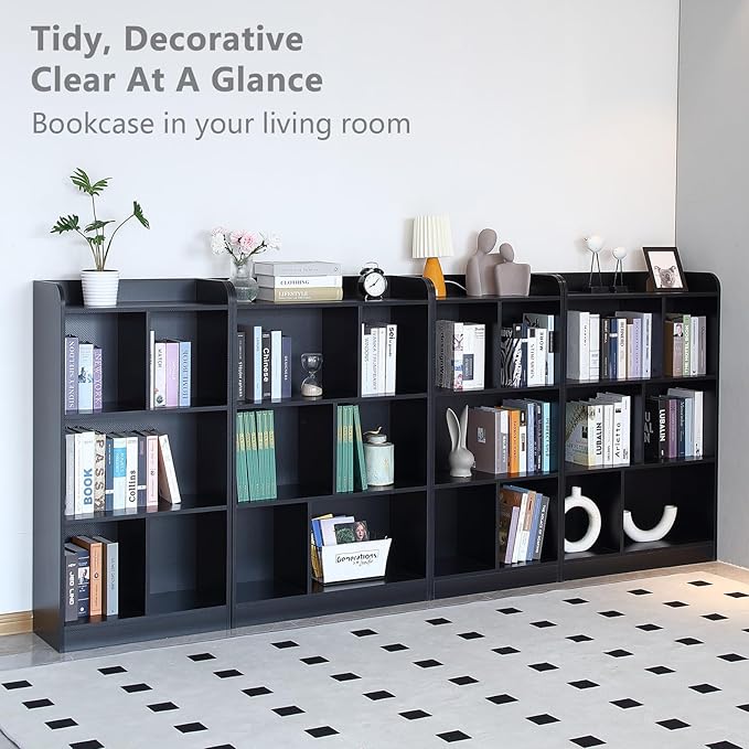 Book Shelf with Back Panel Stability 6 Cube Bookcase Multifunctional Cube Storage Organizer for Bedroom Living Room Office Closet School in Black with 31.49''W