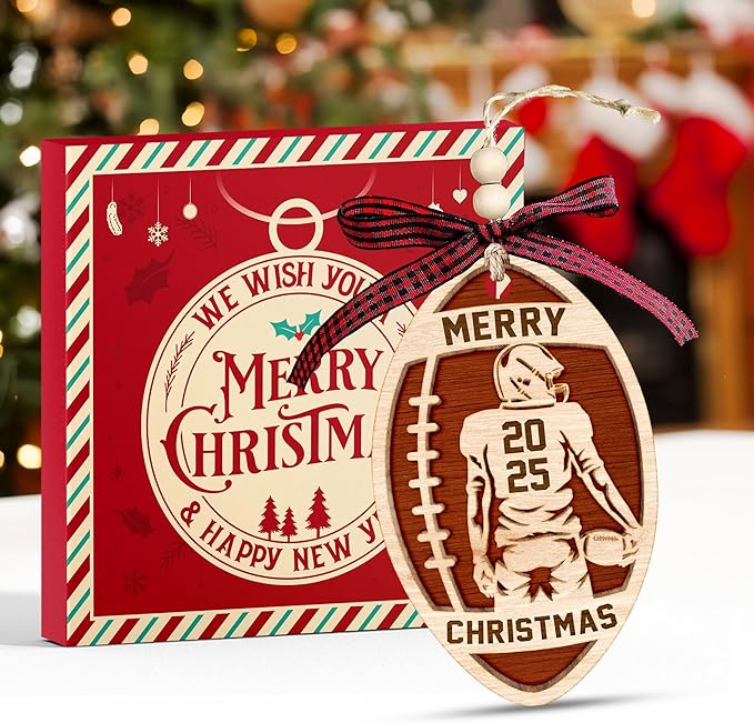 Football Player Ornament - Fantastic Football Ornament for Christmas Tree, Unique Christmas Ornaments 2025 for Sports Fans, Fun Gift for Fantasy Football Enthusiasts, Festive Sports-Themed Decor