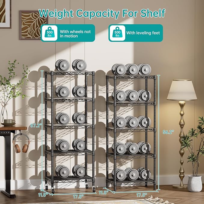 SINGAYE 5 Shelves Storage Shelf Wire Closet Bathroom Organizers Metal Pantry Kitchen Small Garage Shelving Unit Laundry Room Organization Home Narrow Rack Net Basket with Wheels Black