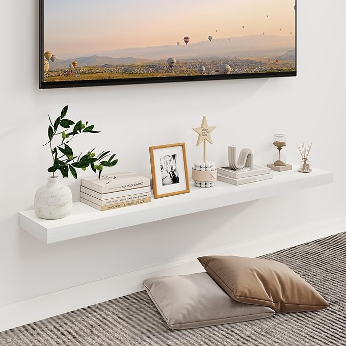 Fun Memories Floating Shelves for Wall, 48Inch Floating Shelves Set of 2, Hanging Shelf with Invisible Brackets, Wood Shelves for Living Room, Bedroom, Kitchen, White