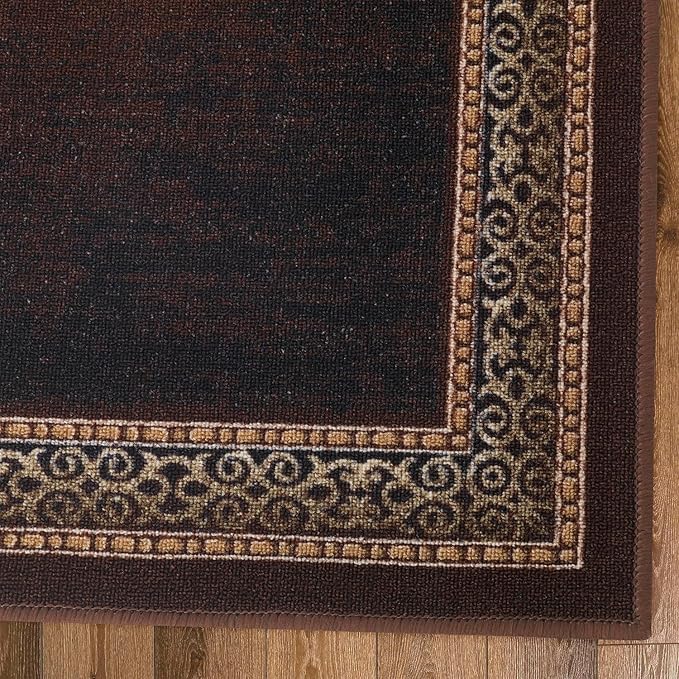 Antep Rugs Alfombras Bordered Modern 2x7 Non-Slip (Non-Skid) Low Pile Rubber Backing Indoor Area Runner Rug (Brown, 2' x 7')