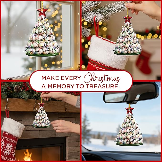 Baseball Christmas Ornament - Acrylic Baseball Ornaments for Christmas Tree - Base Ball Gift for Boys - Base Ball Stocking Stuffer for Boys for Teen Boy