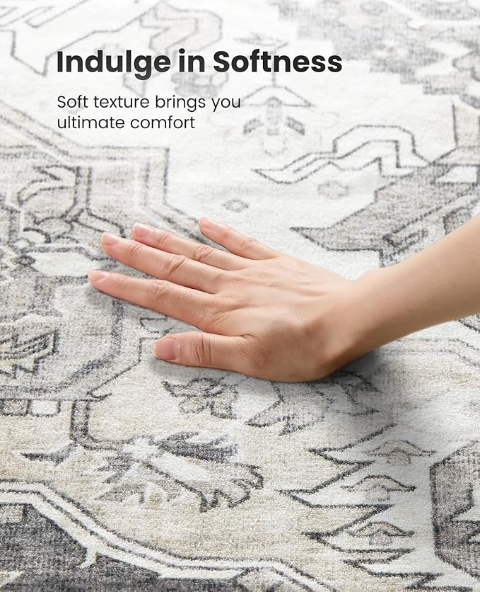 AMADA HOMEFURNISHING 9x12 Area Rug, Washable Low-Profile Large Area Rug with Non-Slip Backing & Durable Edge Binding, Vintage Large Rugs for Living Room, Bedroom