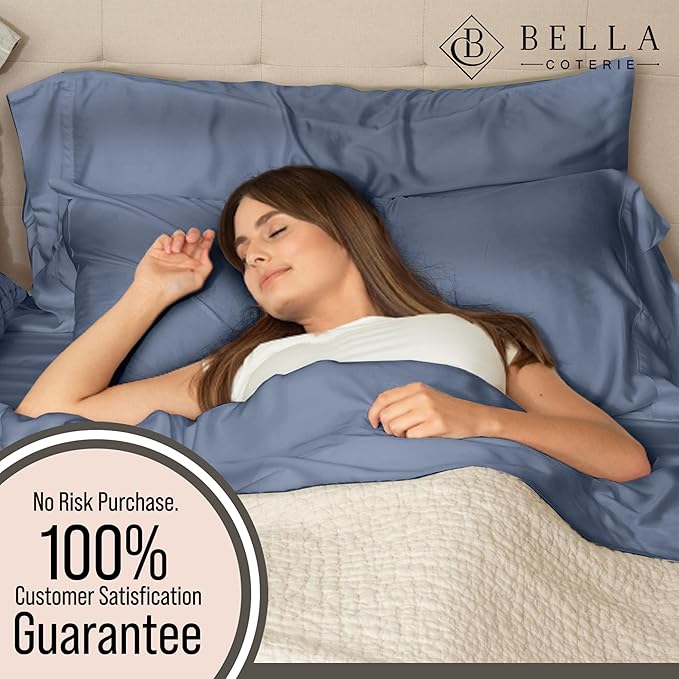 Bella Coterie 6 Piece Luxury Bamboo Viscose California King Size Sheet Set | 100% Organically Grown | Cooling for Hot Sleepers | 18" Deep Pocket | Soft & Hypoallergenic | 4 Pillowcases [Slate Blue]