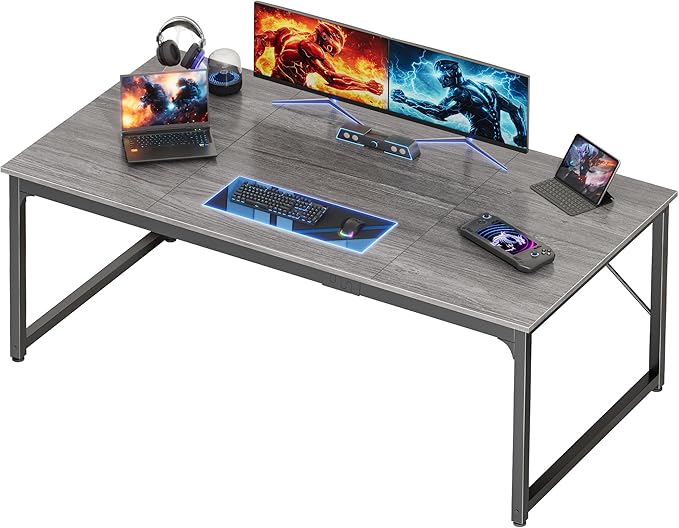 PRAISUN 63 X 29.5 Inch Computer Desk with Deeper Desktop, Gaming Office Writing Work Desk for Home Office, Study, Bedroom, Work from Home, Metal Frame, Grey