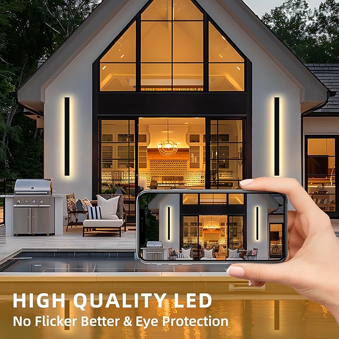 Modern Outdoor Wall Lights, 31.5Inch Black LED 3000K IP65 Waterproof Outdoor Linear Wall Sconces Exterior Lighting Fixture Porch Wall Light for House, Front Door, Garage