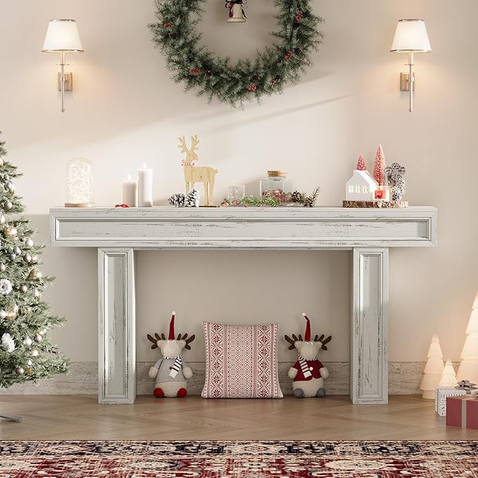Rresyet 63 Inch Long Console Table, Sofa Table Behind Sofa, Wooden Entryway Table, Farmhouse Entryway Table for Entry, Hallway, Living Room (White)