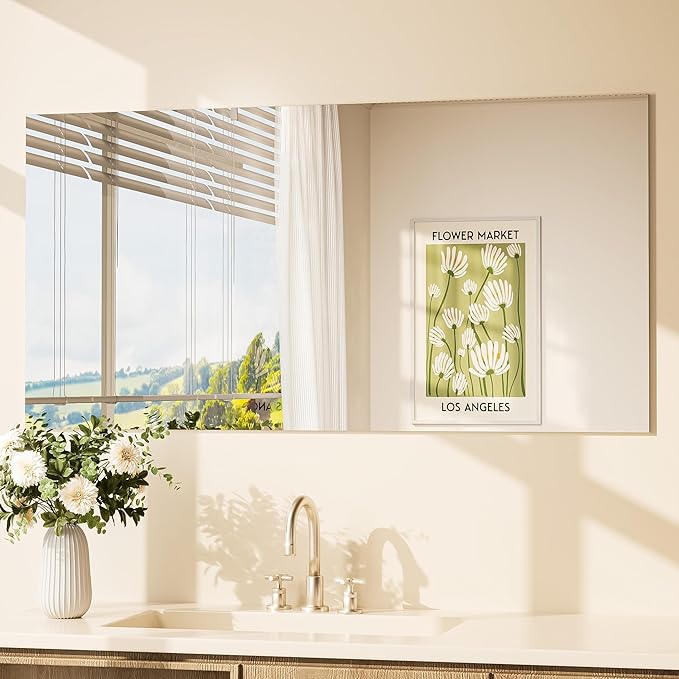 TETOTE Frameless Mirror 48" x 24" Large Tempered Vanity Mirror for Wall, Bathroom, Bedroom, Entryway, Hallway, Gym, Vertically/Horizontally