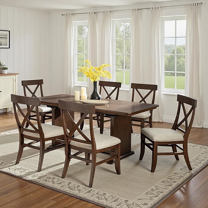 Wood Dining Chairs Set of 6, Modern Farmhouse Kitchen Dining Room Chair, Upholstered Dinner Chair with Back Wood Legs for Restaura, Cofe and Hotel Walnut
