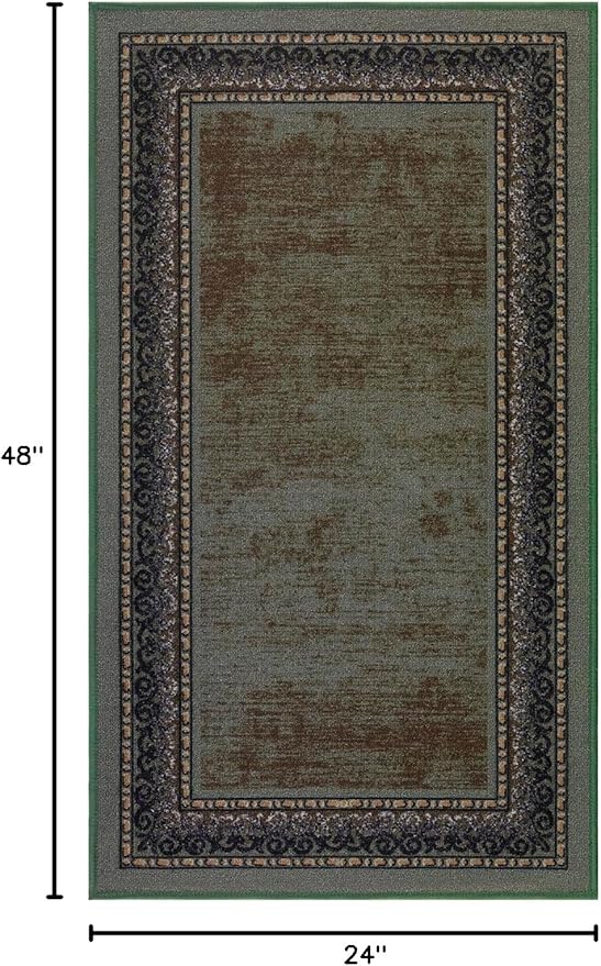 Antep Rugs Alfombras Bordered Modern 2x4 Non-Slip (Non-Skid) Low Pile Rubber Backing Kitchen Area Rug (Green, 2'3" x 4')